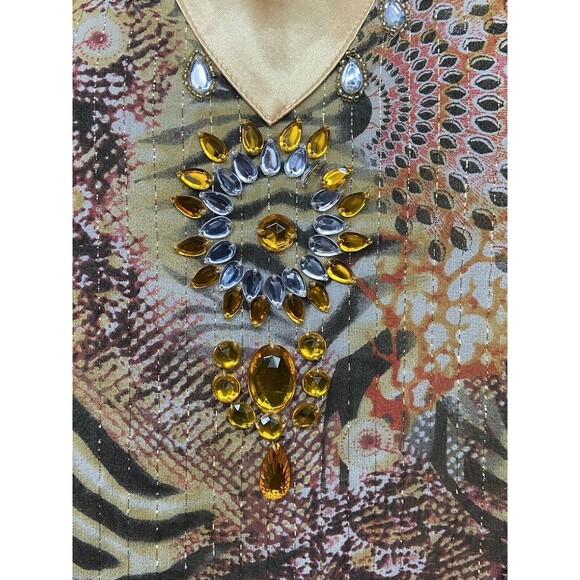 Diane Gilman Size Small Silk Beaded Embellished Semi Sheer Tunic Top - Picture 3 of 5